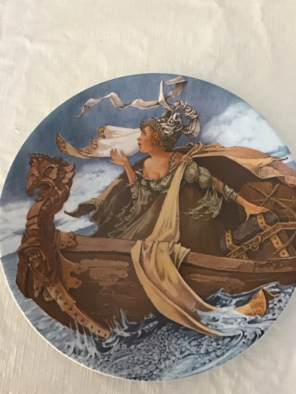 Canterbury Tales Nautical Plate with Lady in Boat Artwork. 209